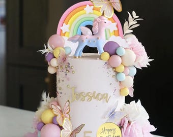 47PCS Unicorn Princess Cake Toppers: Butterfly & Rainbow Birthday Decoration Set
