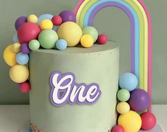 Rainbow Cake Topper Set: 3D Arch & Pastel Foam Balls