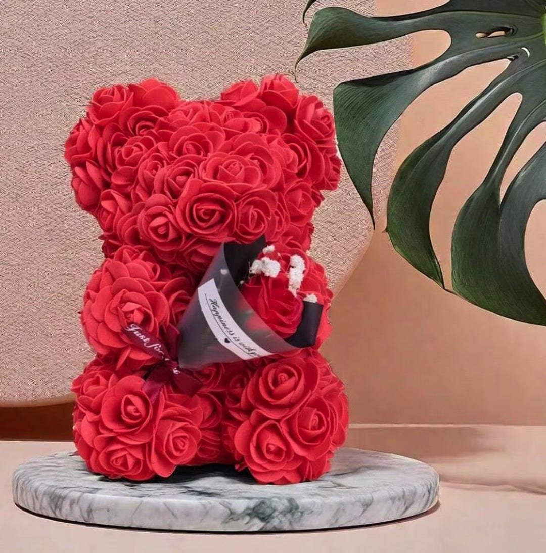22CM Rose Teddy Bear Carrying Flower Bouquet | Pink, White, Red ...