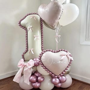 Kit fai da te per sculture/impilazioni di palloncini – Palloncino con numero da 40" con palloncini con perline rosa, crema e oro per decorazioni di compleanno (35 pezzi)