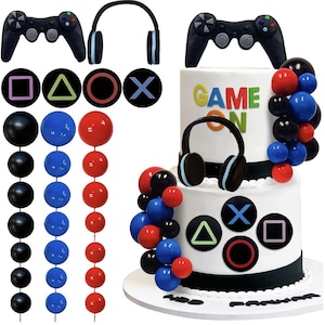 11/18/30Pcs Video Game Gaming Themed Cake Topper Decoration Foam Balls Boys Birthday Cake Decor, Controller And Headset