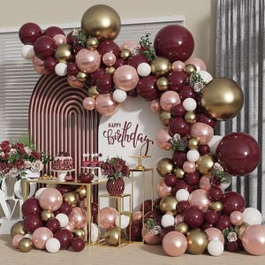 140 pezzi Borgogna/Rosso, Rosa Cromato, Bianco e Oro Palloncino Arco Kit Decorazione per Feste di Compleanno e Celebrazioni, Baby Shower