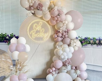 144 Stück Lavendel rosa, weiß, beige / Creme Minimalist einfache Party Ballon Bogen Girlande Kit für Geburtstagsfeiern Dekor Babyparty Sweet 16