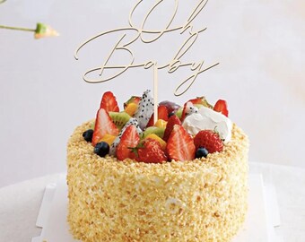 Cursive "Oh Baby" Wooden Cake Topper: Baby Shower Decor