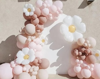 105 pièces rose marron macaron marguerite fleurs ballon arc kit décoration de fête pour anniversaires célébrations publicitaires, baby shower, sweet 16