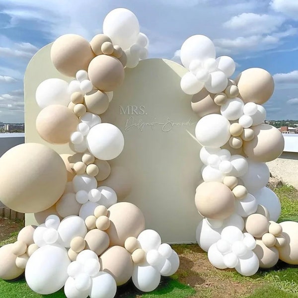 131Pcs  White And Sandy Beige Minimalist Party Balloon Arch Garland Kit For Birthday Parties Decor Baby Shower Sweet 16