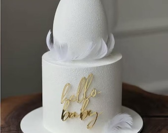 Golden Glitter "Hello Baby" Cake Topper: Baby Shower Party Decor