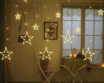 Warm White Star Curtain Lights: 138 LED Indoor/Outdoor Decor (3.5m)