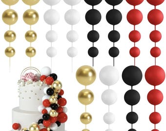 Red, Black, and Gold Mini Foam Ball Cake Toppers: 48-Piece Set
