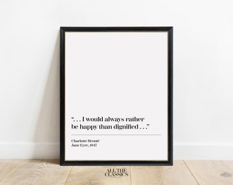 Book Quote Art Print | Printable Wall Art | Minimalist Literary Print | Charlotte Brontë | Jane Eyre | I would always rather be... | Left