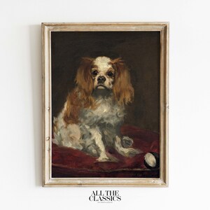 Vintage Art | Printable Art Print | Pet Dog Portrait | Rustic Animal Art | Dark Colors | A King Charles Spaniel | Edouard Manet