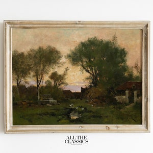Vintage Art Print | Printable Wall Art | Rural Village Rustic Dramatic Landscape | Moody Dark Colors | Abendstimmung | Eugène Galien-Laloue