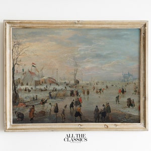 Vintage Art Print | Printable Wall Art | Rural Winter Village | Ice Skating | Neutral Art | Enjoying the Ice | Hendrick Avercamp