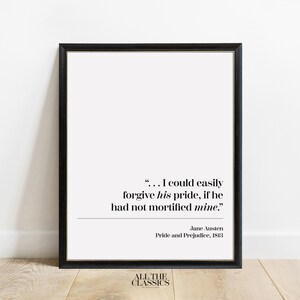 Book Quote Art Print / Printable Wall Art / Minimalist Literary Print / Jane Austen / Pride and Prejudice / I could easily... / Right
