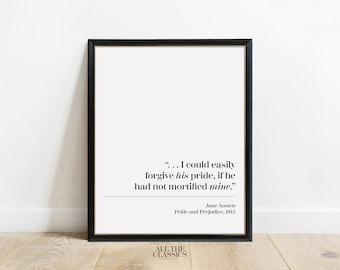 Book Quote Art Print | Printable Wall Art | Minimalist Literary Print | Jane Austen | Pride and Prejudice | I could easily... | Right