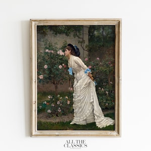 Vintage Art Print | Printable Wall Art | Elegant Victorian Female Portrait | Spring Garden | Woman and Roses | Auguste Toulmouche