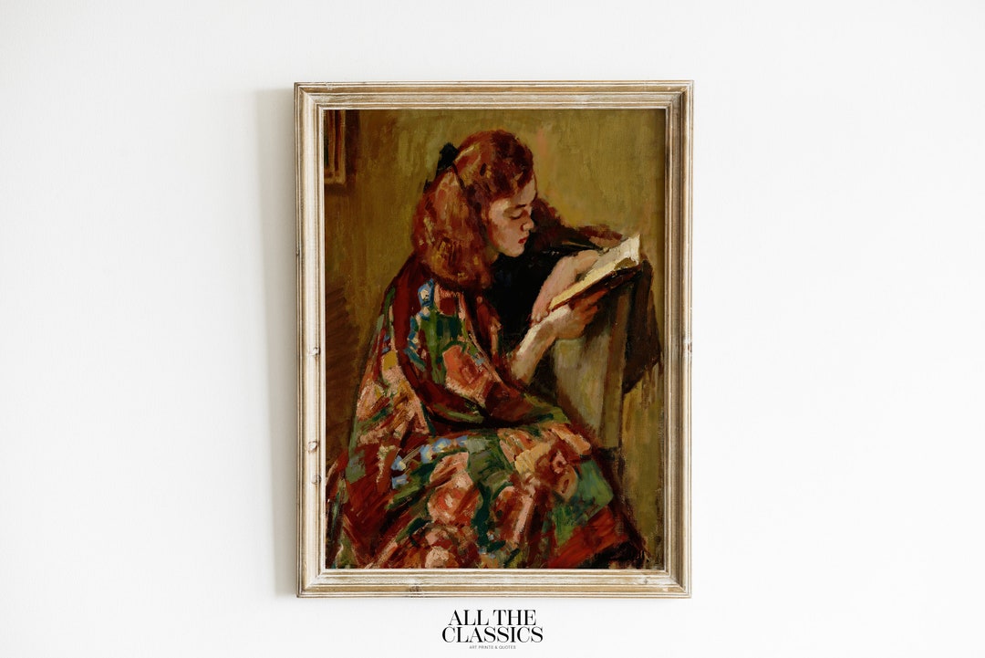 Vintage Art Print | Printable Wall Art | Woman Reading | Moody Female ...