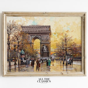 Vintage Art Print | Printable Wall Art | Fall Paris Street Scene | French Autumn | Arc de Triomphe in the Fall | Eugène Galien-Laloue