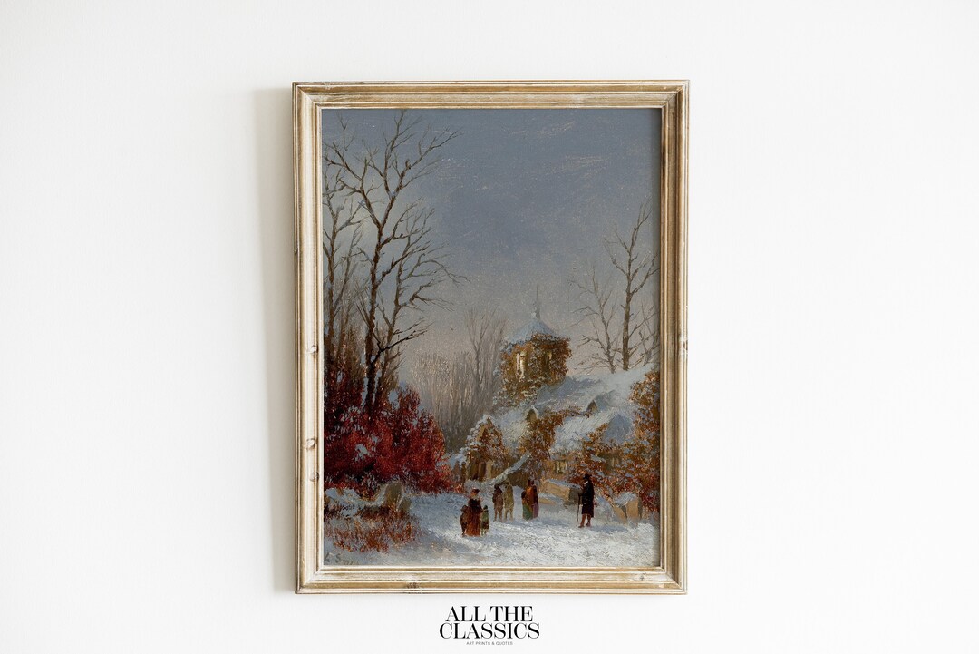 Vintage Art Print | Printable Wall Art | Winter Village Holiday Snowy ...