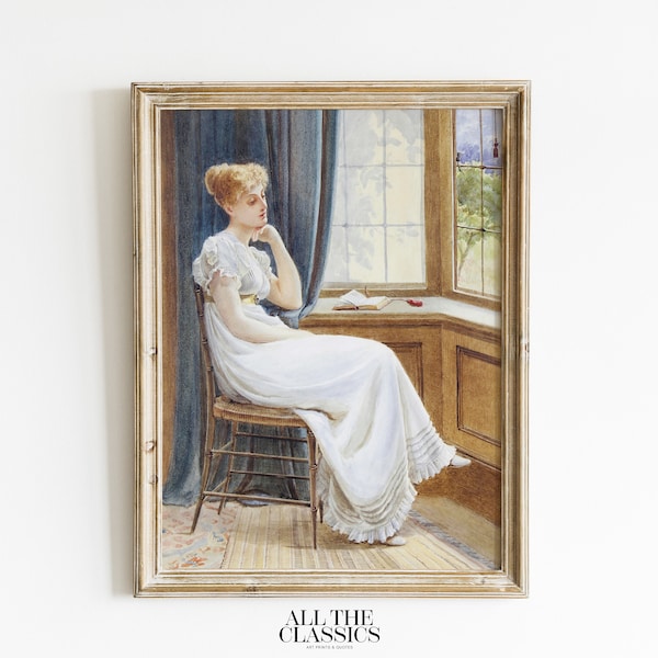 Vintage Art Print | Printable Wall Art | Woman Reading | Victorian Female Portrait | Wandering Thoughts | Frederick Alfred Slocombe