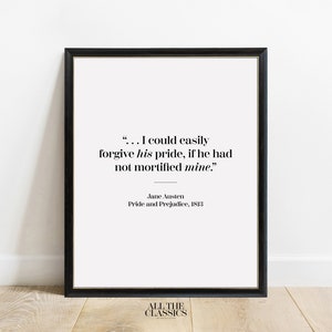Livre Citation Art Print | Art mural imprimable | Impression littéraire minimaliste | Jane Austen | Orgueil et préjugés | Je pourrais facilement... | Centre