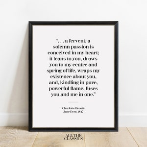 Book Quote Art Print | Printable Wall Art | Minimalist Literary Print | Charlotte Brontë | Jane Eyre | A fervent, a solemn... | Center