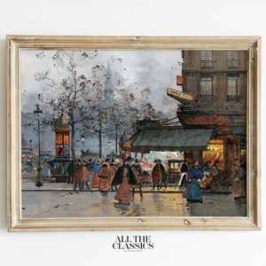 Vintage Art Print | Printable Wall Art | Moody French Street Scene | Paris Cityscape | Boulevard Animé à Paris | Eugène Galien-Laloue
