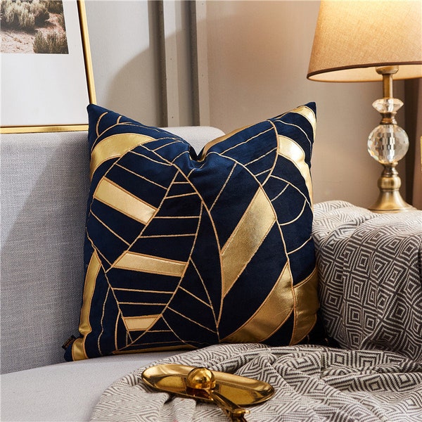Blue Gold Pillow Etsy