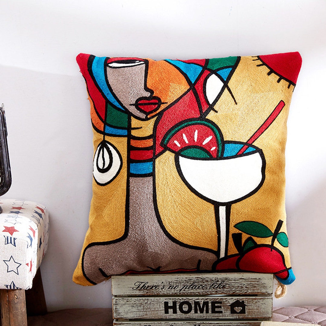 Picasso Style Embroidered Pillows Art Cushion Cover Throw Etsy