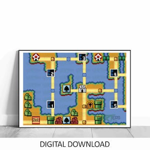 8-bits pixelart-| Retro Video Game | Kaart van de wereld | Gamer Gift | Gaming Kaart Poster | Digitale bestandsafdrukken | Print thuis PNG's