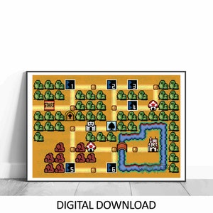 8bit Pixel Art | Retro Video Game | Map of the World Illustration | Gamer Gift | Gaming Poster | Digital File Prints | Print at Home PNGs