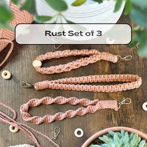 Set of 3 Rust Macrame Keychains, Red Boho Macrame Modern, Twisted, and Beaded Style Keyrings, Gift for New Drivers, Women, and Teens