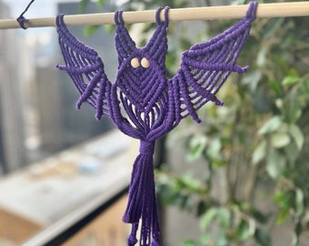 Macrame Bat Plant Hanger, Halloween Macrame, Witchy Room Decor, Spooky Wall Art, Fall Wall Decorations, Bat Decorations