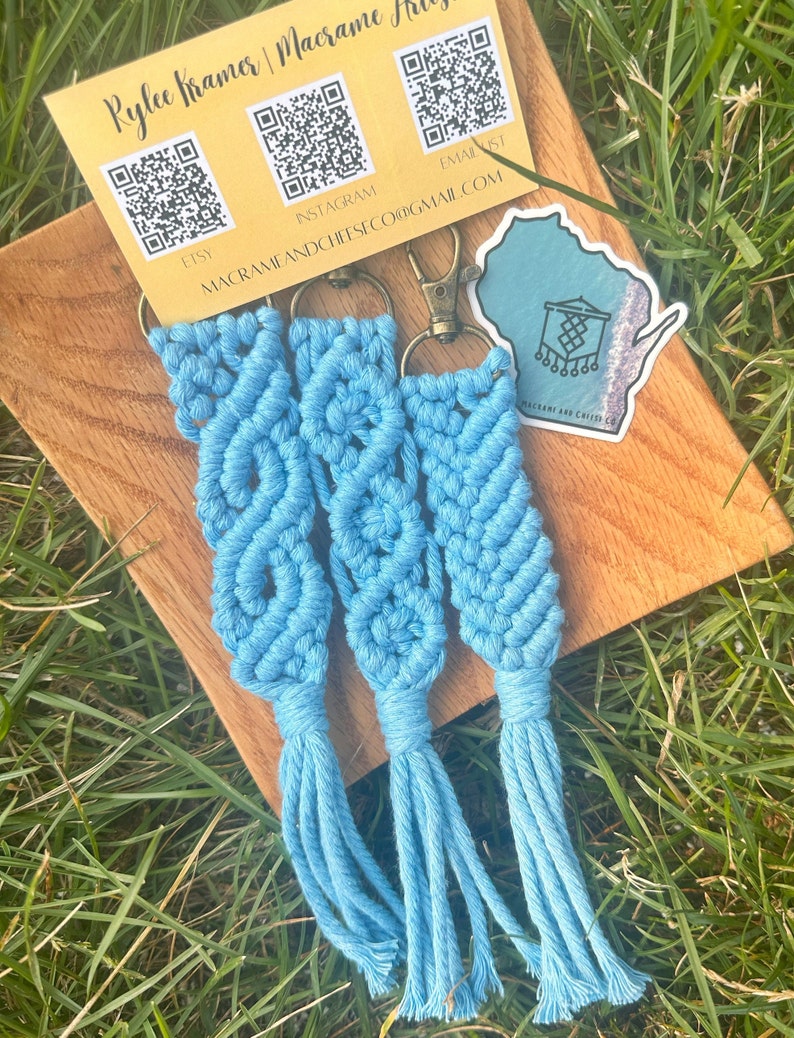 Set of 3 Light Blue Macrame Keychains, Boho Macrame Keychain Collection ...