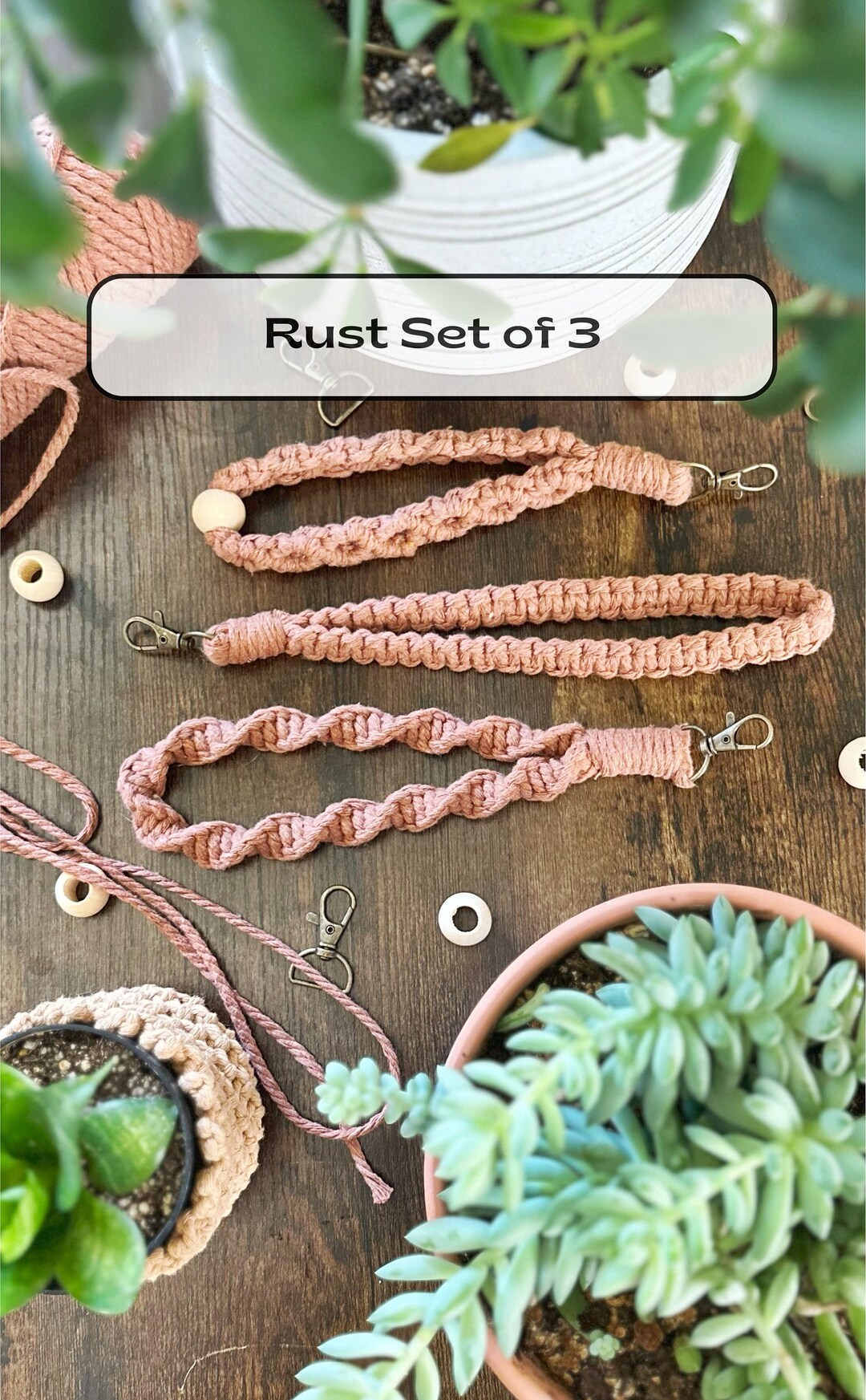 Set of 3 Rust Macrame Keychains, Red Boho Macrame Modern, Twisted, and ...