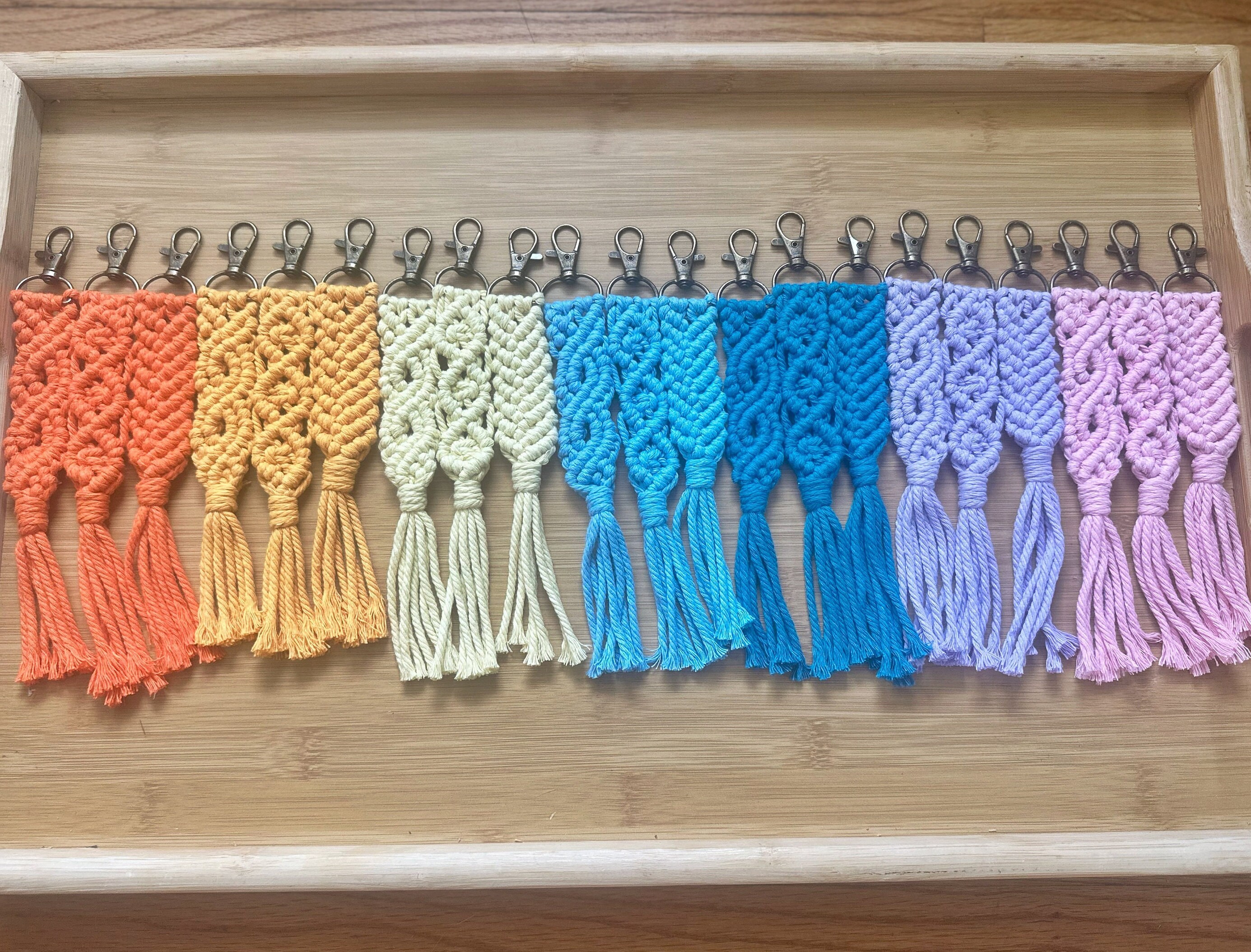 Set of 3 Light Blue Macrame Keychains, Boho Macrame Keychain Collection ...