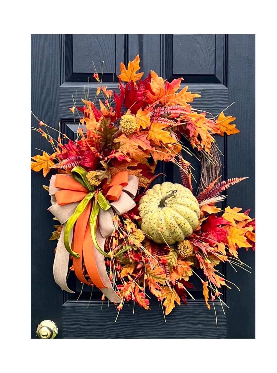 Fall Pumpkin Wreath for Front Door, Autumn Leaves Farmhouse Rustic
