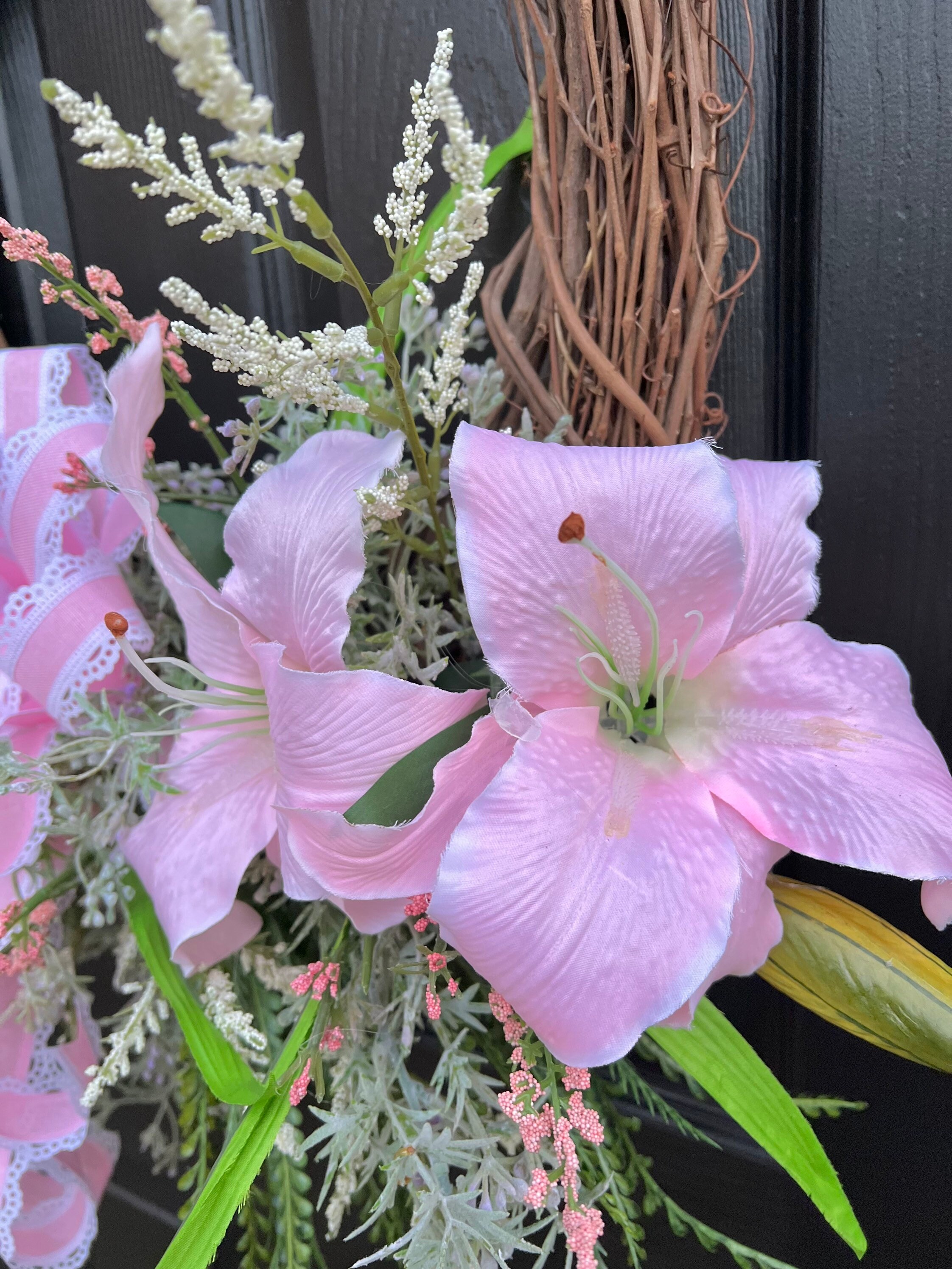 Summer Pink Lily Wreath for Front Door Mithers Day Gift Pink Etsy