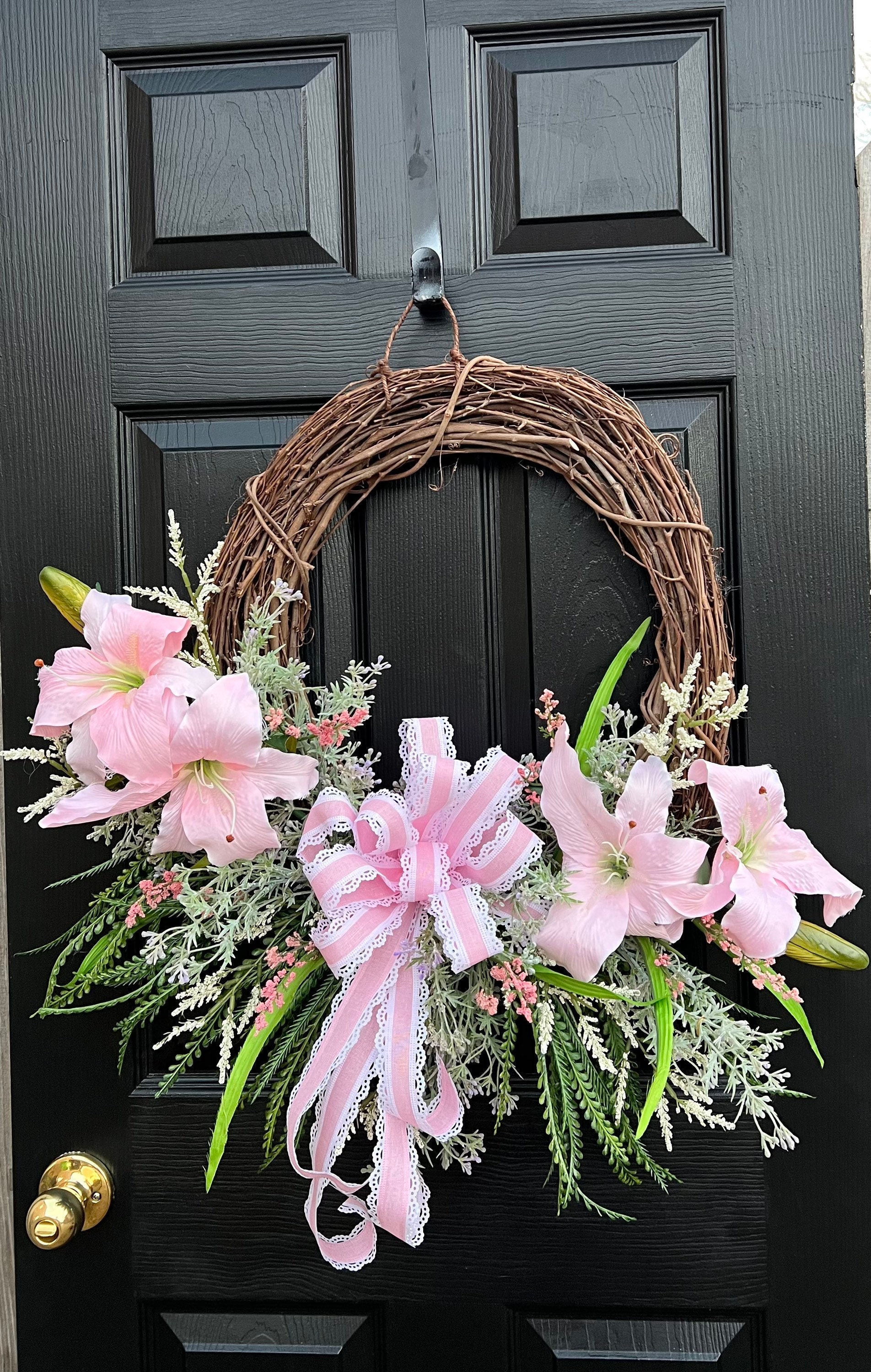 Summer Pink Lily Wreath for Front Door Mithers Day Gift Pink Etsy