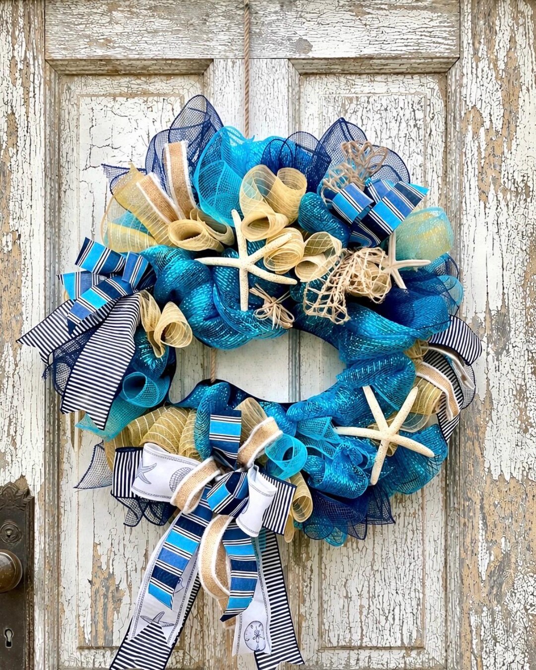 Coastal Beach Wreath for Front Door, Summer Blue Nautical Decor ...