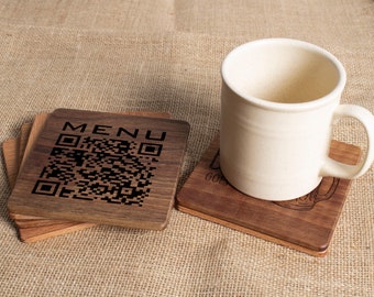 Qr Code Sign, Bulk Wedding Favor, Custom Qr Code, Custom Wood Coaster, Wooden Coasters, Personalized Coaster, Bar Coaster, Restaurant Menu