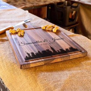 Personalized Cutting Board, Engraved Cutting Board With Modern City, Skyline Design For Housewarming or Wedding Gift, Housewarming Gift