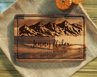 Personalize Cutting Board, Charcuterie Board, Couple Gift, Engraved Cutting Board, Mountain Cutting Board, Housewarming Gift, New Home Gift