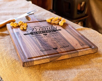 Planche de charcuterie, Planche à découper recette, Planche à découper personnalisée, Planche à découper gravée, Cadeau de pendaison de crémaillère, Cadeau de famille, Cadeau de fête des mères