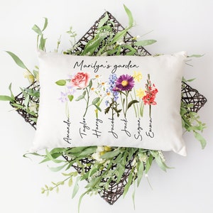 Custom Grandma's Garden Pillow, Personalized Birthflower Pillow, Grandmas Garden Pillow with Grandkids, Gift for Grandma, Mothers Day Gift