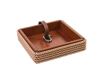 Napkin Holder, Leather Napkin Holder, Wooden Napkin Holder, Rope Napkin Holder, Natural Home Accessories Tan