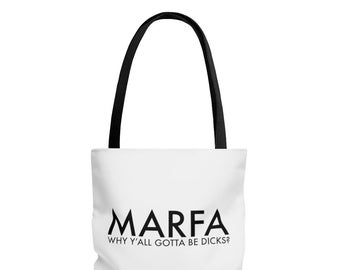 Marfa Hated on Yelp Tote Bag, Marfa Texas Print, Travel Tote, Beach Bag, Shopping Tote, Sturdy Handbag, Everyday Bag, Word Art Bag