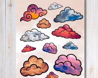 Cloud Sticker Sheet | Weather Stickers | For Planners Journals Scrapbooks