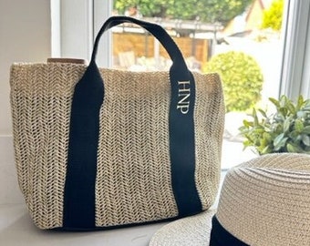 Custom Straw Woven Bag, beach, straw, summer, pool, holiday, bag, wedding, bridesmaid, hen doo, vacation, sea, sun, Personalised