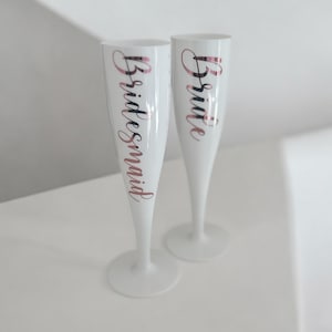 Personalised champagne flute | White Plastic Champagne flute, Personalised Prosecco flute, Bridal party, Hen party Bridal glass Bride glass